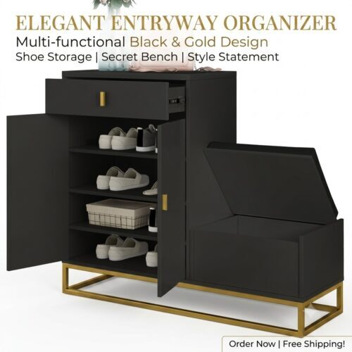 Shoe organizer cabinet in black colour