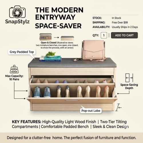 Modern Space Saving Shoe Rack | Wooden Shoe Storage Cabinet | Buy Online